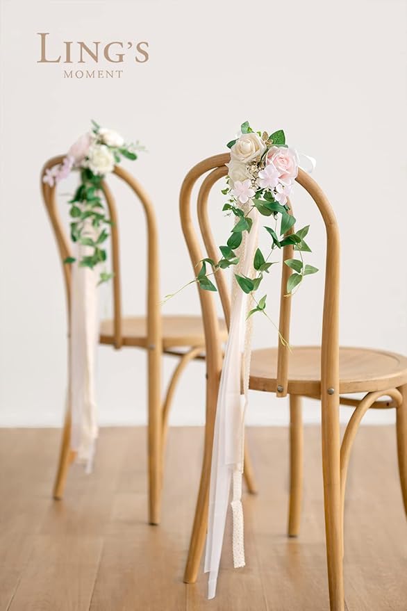 Artificial Flowers 8 Pack Blush and Cream Wedding Aisle Chair Decor