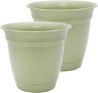 The HC Companies 10 Inch Eclipse Round Planter Pots with Drainage Holes & Attached Saucer, Lightweight UV-Resistant Plastic Indoor Outdoor Planters, 2-Pack Flower Pots for Garden & Home Decor, Seafoam