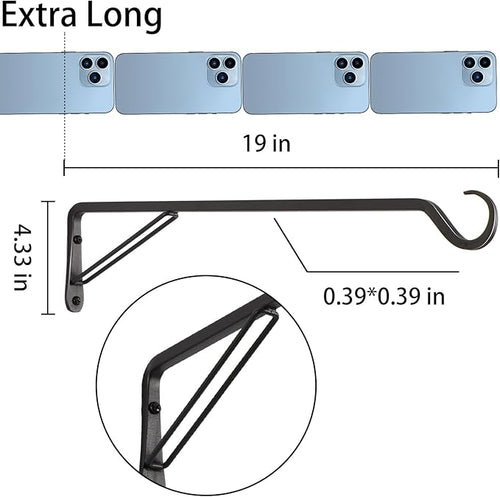 2 Pack Extra Long 18 Inch Heavy-Duty Rust-Resistant Solid Steel Plant Hangers and Bird Feeder Hangers for Indoor and Outdoor Decor, Wall Hooks