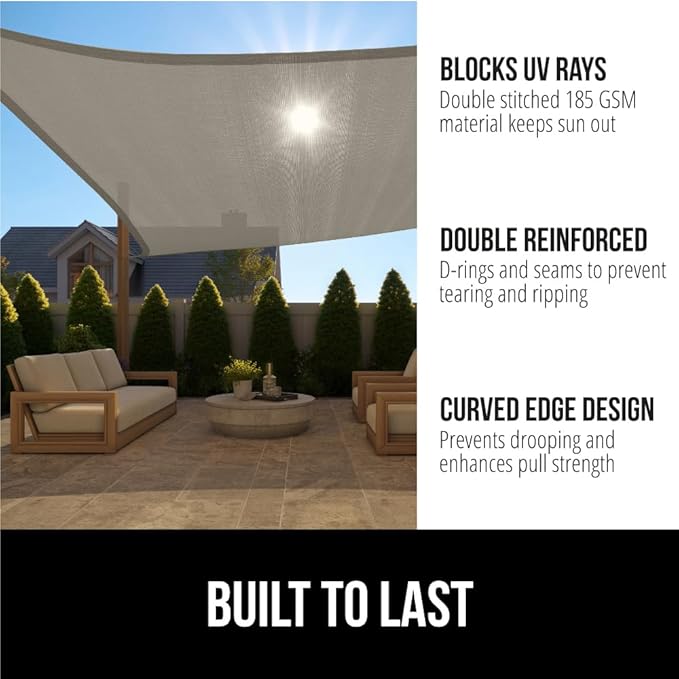 GORILLA GRIP Heavy Duty Sun Shade, UV Protection Fade Tear and Rust Resistant Rectangle Sunshade Canopy, Curved Edges Blocks Sunlight, Breathable Sail, Outdoor Patio, Lawn Garden, 6x10 FT Gray