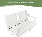 Poly Lumber 3-Seat Porch Swing, HIPS 5-Feet Bench Swing with Foldable Cup Holders,18/8 Stainless Steel Hardware, High Backrest and Deep Contoured Seat, Snow White