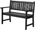 VINGLI 47" Outdoor Wood Bench, All Weather Outdoor Wooden Patio Garden Bench, Outside Loveseat 660lbs Capacity for Front Porch Park Entryway (Black)