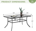Dining Table for 6, Black Rectangle Metal Patio Table with Umbrella Hole
