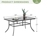 Dining Table for 6, Black Rectangle Metal Patio Table with Umbrella Hole