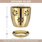 Oairse 6 inch Orchid Pots with Holes, Gold Ceramic Orchid Pot for Repotting Small Indoor Plant Pots with Drainage Holes and Saucers Decorative Flower Planter for Orchids, Indoor Plant