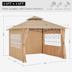 MASTERCANOPY Patio Gazebo Steel Frame Outdoor Gazebo with Windows Curtains (11x11,Beige)