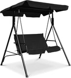 Tangkula 2 Person Porch Swing, Outdoor Swing with Removable Cushions, Solid Steel Structure, Patio Swing with Adjustable Canopy for Porch, Backyard, Garden, Balcony