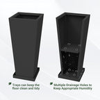 Tall Outdoor Planters Set of 2, 26 inch Tall Planters for Outdoor and Indoor, Metal Tapered Pots with Drainage Holes & Insert Shelves & Trays for Porch, Garden, Patio, Yard