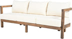 Merax 3 Seater Outdoor Acacia Wood Patio Sofa with Cushions for Porch, Garden, Backyard, Balcony, Brown wash, Beige Cushion