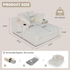 67" Oversized Chaise Lounge Chair Indoor, Soft Boneless Cloud Couch with 3 Pillows, 4 Side Pockets and 2 Cup Holders, Comfy Corduroy Sleeper Couch for Living Room Bedroom