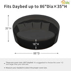 Easy-Going Heavy Duty 600D Outdoor Daybed Cover 88 Inch UV Resistant Patio Round Sofa Cover Waterproof Outdoor Canopy Daybed Sofa Cover with Air Vent 88" Dia x 35"/18" H, Black