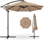 Best Choice Products 10ft Offset Hanging Market Patio Umbrella w/Easy Tilt Adjustment, Polyester Shade, 8 Ribs for Backyard, Poolside, Lawn and Garden - Tan