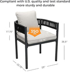 Grand patio Outdoor Dining Set for 6, 7 PCS Patio Table and Chairs Set, Metal Woven Wicker Fixed Patio Chairs with Thickened Cushions & 1 Rectangular Woodgrain Dining Table with Umbrella Hole (Black)