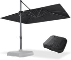 PURPLE LEAF 10' X 13' Square Cantilever Umbrella Patio Umbrella with Base Outdoor Umbrella Aluminum Offset with 360-degree Rotation for Garden Deck Pool Patio Black