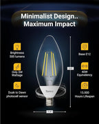 Sunco 6 Pack Dusk to Dawn LED Outdoor Light Bulb B11, Edison Filament Candelabra Bulbs for Porch Lighting, 500 LM, 5W (40W Equivalent), 4000K Cool White, E12 Base, Photocell Sensor UL