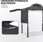 ABCCANOPY Grill Gazebo with 2 Side Awnings - 14x5 Outdoor BBQ Canopy Shelter with 2 Led Lights for Patio Backyard Grilling (Dark Gray)