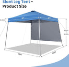10X10 Pop Up Canopy, Slant Legs Instant Outdoor Canopy Tent with 1 Sidewall, Portable Patio Garden Deck Gazebo Shelter - 10x10 Base 8x8 Top