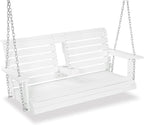 Poly Lumber 2-Seat Porch Swing, HIPS 4.5-Feet Bench Swing with Foldable Cup Holders,18/8 Stainless Steel Hardware, High Backrest and Deep Contoured Seat (Snow White, 4.5-feet)