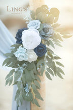 Artificial Flowers Wedding Arch Kit with Dusty Blue Drape, 4 Piece Set