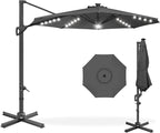 Best Choice Products 10ft Solar LED Cantilever Patio Umbrella, 360-Degree Rotation Hanging Offset Market Outdoor Sun Shade for Backyard, Deck, Poolside w/Lights, Easy Tilt, Cross Base