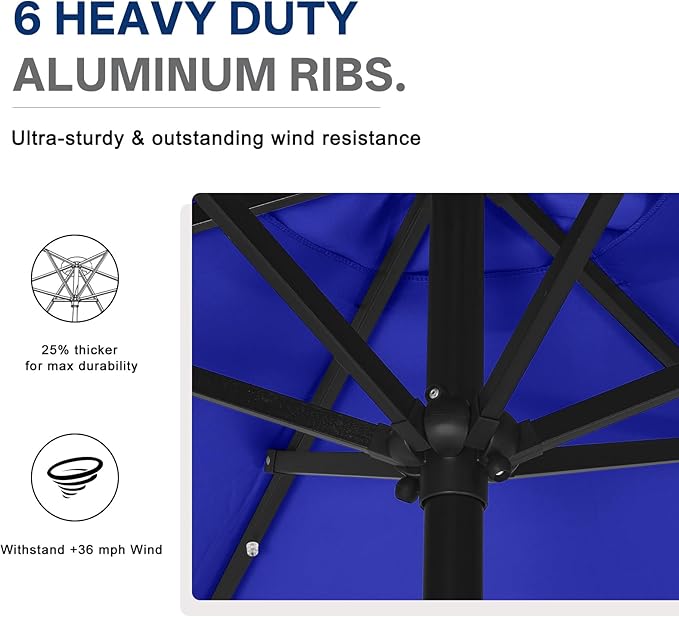 ABCCANOPY Durable Solar Led Patio Umbrellas with 24LED Lights 7.5FT (Royal Blue)