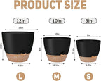 12" 10" 9" Large Self Watering Plant Pots, 3 Pack Flower Pots Planters with Multi Mesh Drainage Holes for Indoor Outdoor Garden Plants and Flowers (Black)