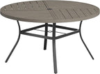 VICLLAX Round Patio Table with Adjustable Umbrella Hole for 6, All Weather Metal Outdoor Dining Table for Lawn Garden, 50" Outdoor Coffee Table, Grey Wood-Like Tabletop