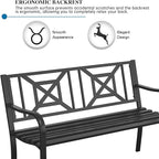 On Shine Patio Garden Bench,Outdoor Park Bench with Powder Coated Steel Frame, Elegant Loveseat with Square Pattern Backrest & Ergonomic Armrest for Outdoor Garden, Backyard, Lawn, Porch