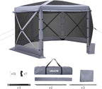 VEVOR Pop up Gazebo Screen Tent, 12 x 12 ft Large 6-Sided Camping Canopy Tent with Removable Top & Carry Bag, Quick-Set & Bite-Proof, Screen House Sun Shelter for 8-10 Persons Backyard Patio, Grey