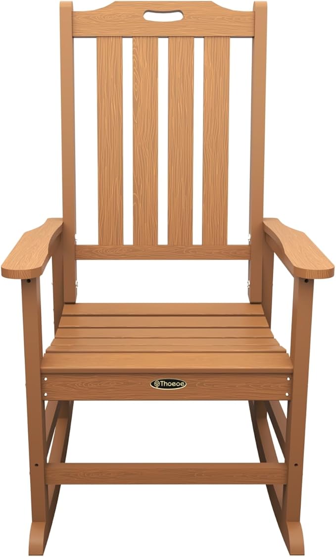 Oversized Rocking Chair Set of 2, Outdoor Rocking Chair for Adults, All Weather Resistant Porch Rocker for Lawn Garden, Wood