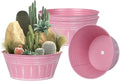 vensovo 10 Inches Pink Metal Rustic Plant Pots - 4 Pcs Large Shallow Galvanized Planters with Drain Hole and Rubber Plug, Rustproof Tin Bucket Succulent Pot Indoor Farmhouse Vintage Style for Decor