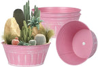 vensovo 10 Inches Pink Metal Rustic Plant Pots - 4 Pcs Large Shallow Galvanized Planters with Drain Hole and Rubber Plug, Rustproof Tin Bucket Succulent Pot Indoor Farmhouse Vintage Style for Decor