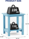 Side Tables Set of 2 - 16-Inch Square HIPS Outdoor End Tables in Blue