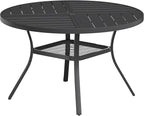 VICLLAX Round Patio Table with Adjustable Umbrella Hole for 4, All Weather Metal Outdoor Dining Table for Lawn Garden, 40.6" Outdoor Coffee Table, Black Tabletop