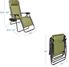 Best Choice Products Set of 2 Adjustable Steel Mesh Zero Gravity Lounge Chair Recliners w/Pillows and Cup Holder Trays - Dusty Green/Black