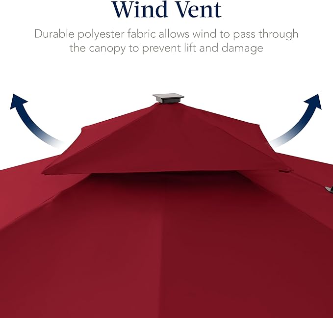 Best Choice Products 9x12ft LED Cantilever Patio Umbrella w/Base Included & 360° Rotation, Large Solar Offset Hanging Outdoor Sun Shade for Deck, Backyard Table w/Stand & Lights – Burgundy