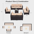 ALAULM Patio Furniture Set with Coffee Table, 9 Pieces Outdoor Sectional with Wide Seat and Thick Cushion, All Weather Wicker Rattan Conversation Set for Backyard, Garden, Deck, Sand