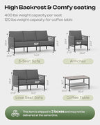 Aluminum Outdoor Patio Furniture Set with Dual-Layer Coffee Table, 4 Piece Modern Patio Conversation Sets with PE Rope, Outdoor Sectional Sofa with Thick Cushions for Balcony, Porch, Charcoal