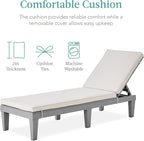Best Choice Products Outdoor Lounge Chair, Resin Patio Chaise Lounger for Poolside, Backyard, Porch w/Seat Cushion, Adjustable Backrest, 5 Positions, 330lb Capacity - Gray/White Sand