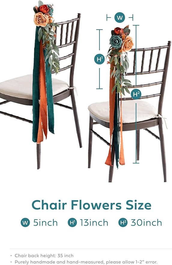 Artificial Aisle Pew Flowers 8 Pcs Dark Teal and Burnt Orange Wedding