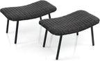 Tangkula Set of 2 Patio Ottomans, Multipurpose Rattan Ottomans w/Padded Quick Dry Foam & Heavy-Duty Metal Legs, Outdoor Wicker Footrest Extra Seating for Poolside, Backyard All Weather Resistant