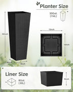 Greesum 32 Inch Tall Plastic Planters(Set of 2), Detachable Inner Pot & Drainage Holes, Outdoor Decorative Flower Pots for Large Plants, Trees, Patio, and Garden, Black