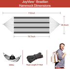 JoyView Brazilian Hammock for Single Preson Portable Hammock with Hanging Ropes & Carry Bag Large 78.8x39.4” for Patio 300LBS Capacity Perfect for Outdoor/Indoor - Grey Stripe