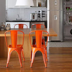 Set of 4 Metal Dining Chairs, Orange