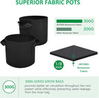 12-Pack 30 Gallon Thickened Non-Woven Grow Bags, Aeration Fabric Pots with Handles（Black）