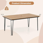 Tangkula 63" Large Patio Dining Table for 6, Acacia Wood 6-Person Dining Table with 2" Umbrella Hole & Metal Legs & Adjustable Foot Pads, Rectangular Outside Table for Garden, Poolside & Backyard