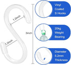 30 Pack 3 Inch White S Hooks,Vinyl Coated Heavy Duty S Hook for Hanging Plants,Non Slip Closet S Hooks,Steel Metal White Vinyl Coated Small S Hook for Hanging Jeans Pots and Pans Coffee Cups