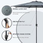 Abba Patio 9FT Lyon Outdoor Patio Umbrella Outdoor Table Umbrella with Push Button Tilt and Crank Market Umbrella 8 Sturdy Ribs UV Protection Waterproof for Garden Deck Backyard Pool Grey