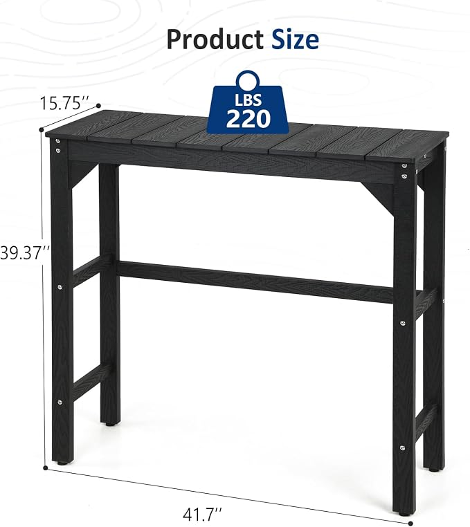 Bar Table, Black Weatherproof Patio Counter Height, HIPS Poly Lumber