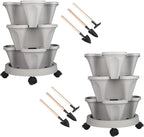 GameXcel Vertical Planter 3 Tier Stackable Planters Garden Planters Strawberry Herb Flower and Vegetable Planter Indoor Outdoor Gardening Pots with Removable Wheels and Tools 2-Pack
